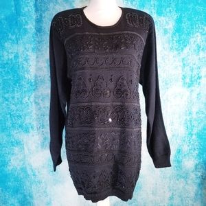 VTG 90s Alfred Dunner Beaded Front Black Sweater